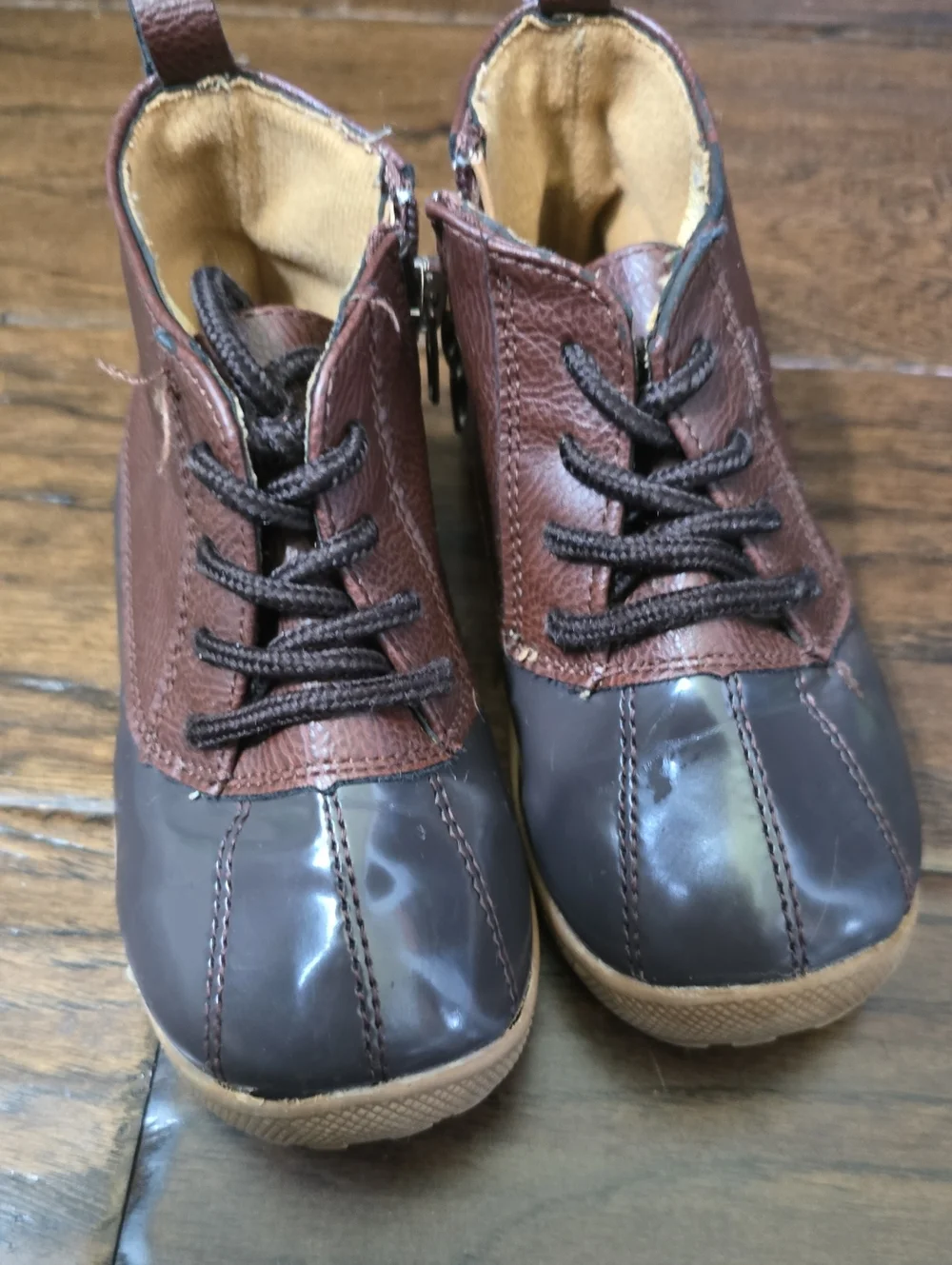 Kids Brown Two-Tone Waterproof Lace-Up Boots